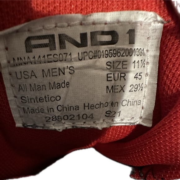 AND1  MAVERICK BASKETBALL SHOE 11.5 WHITE RED ATHLETIC SPORT CASUAL MNA141ES071 - Picture 5 of 12